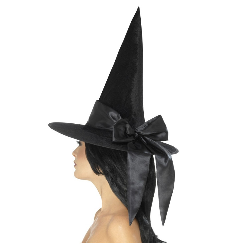 Čarodějnický černý klobouk s mašlí