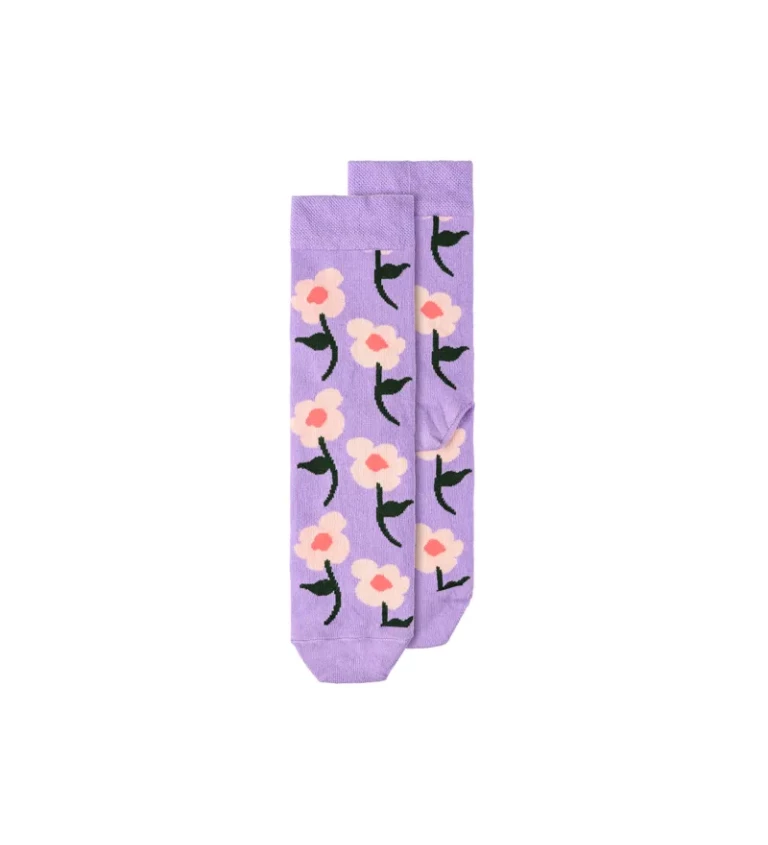 Ponožky fialové - Kytičky