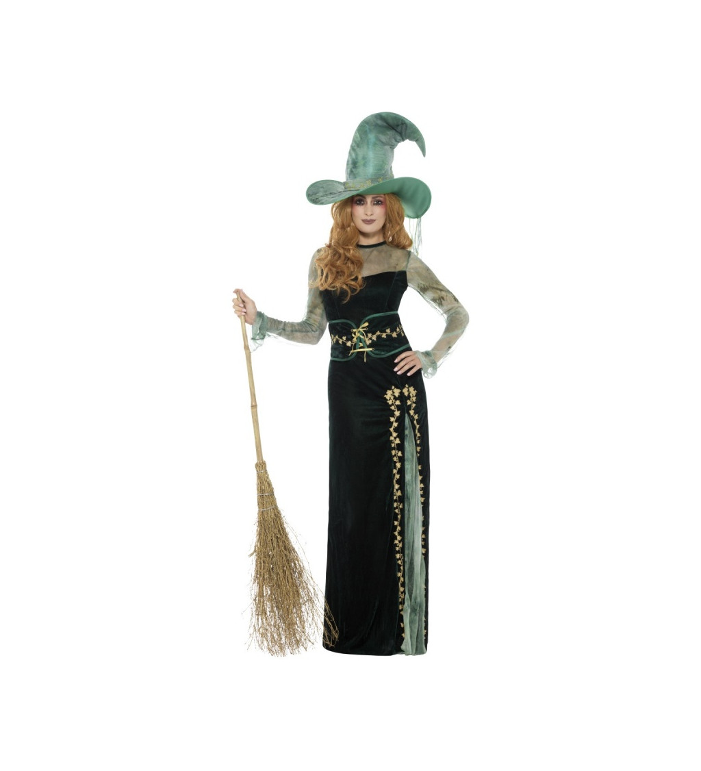 Kostým čarodějnice - sametový zelený