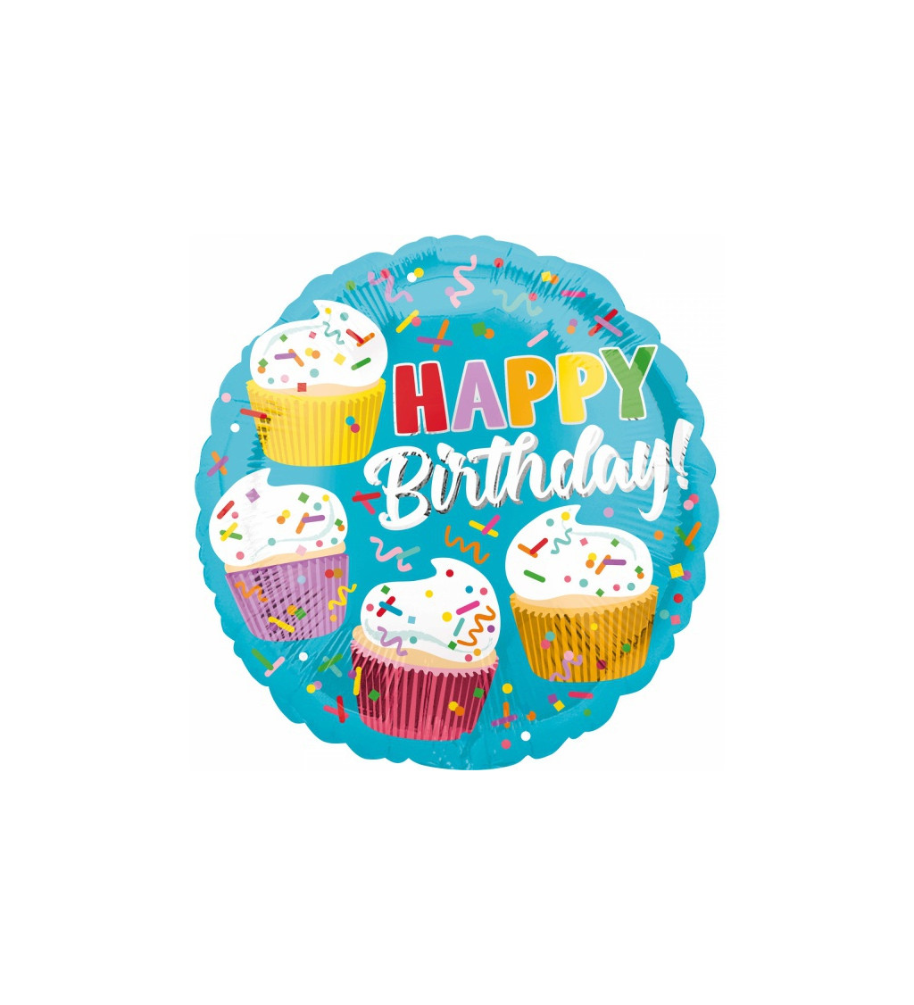 Balónek Happy Birthday - cupcake