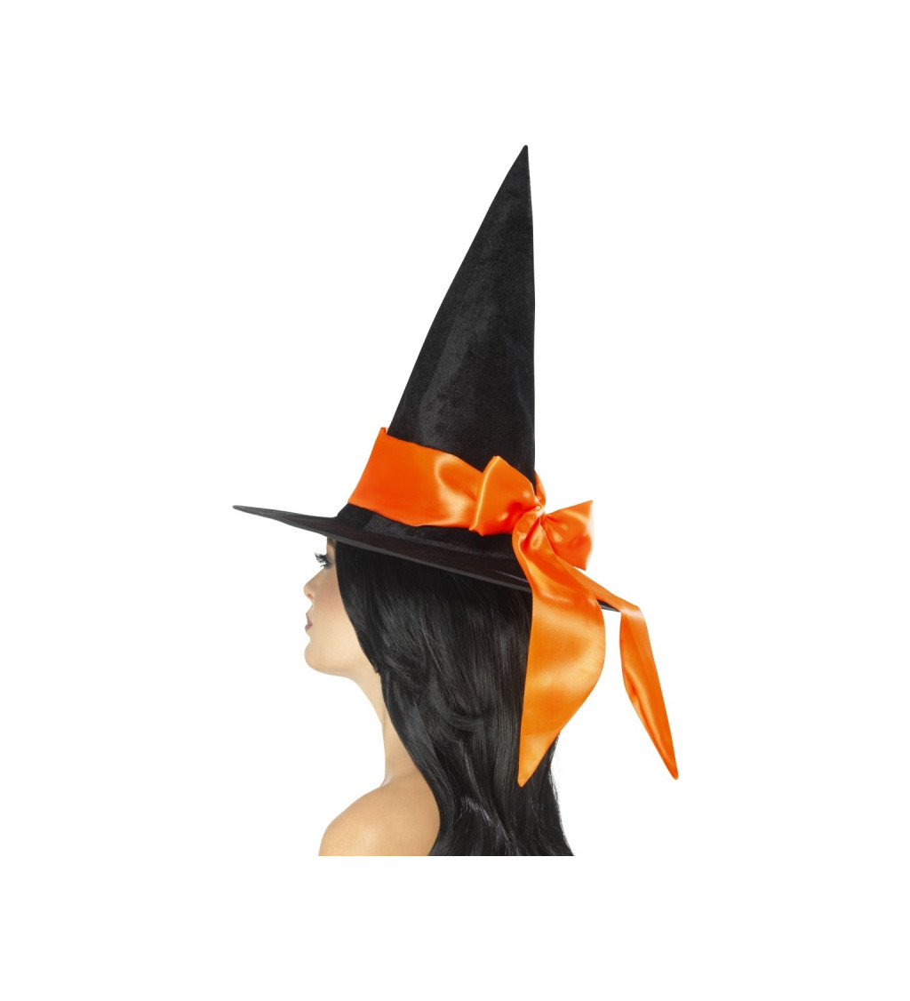 Čarodějnický černý klobouk s oranžovou mašlí