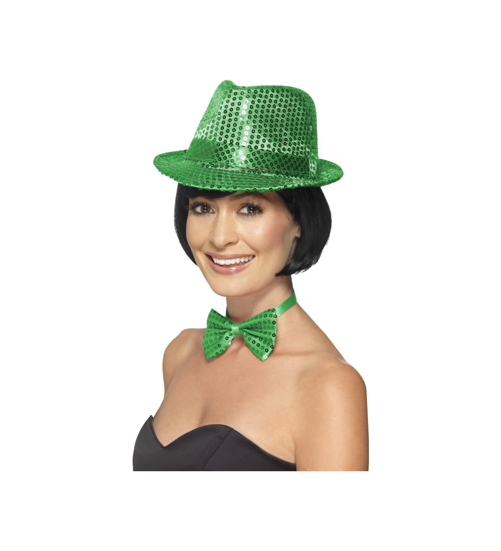 Glitrový zelený klobouk