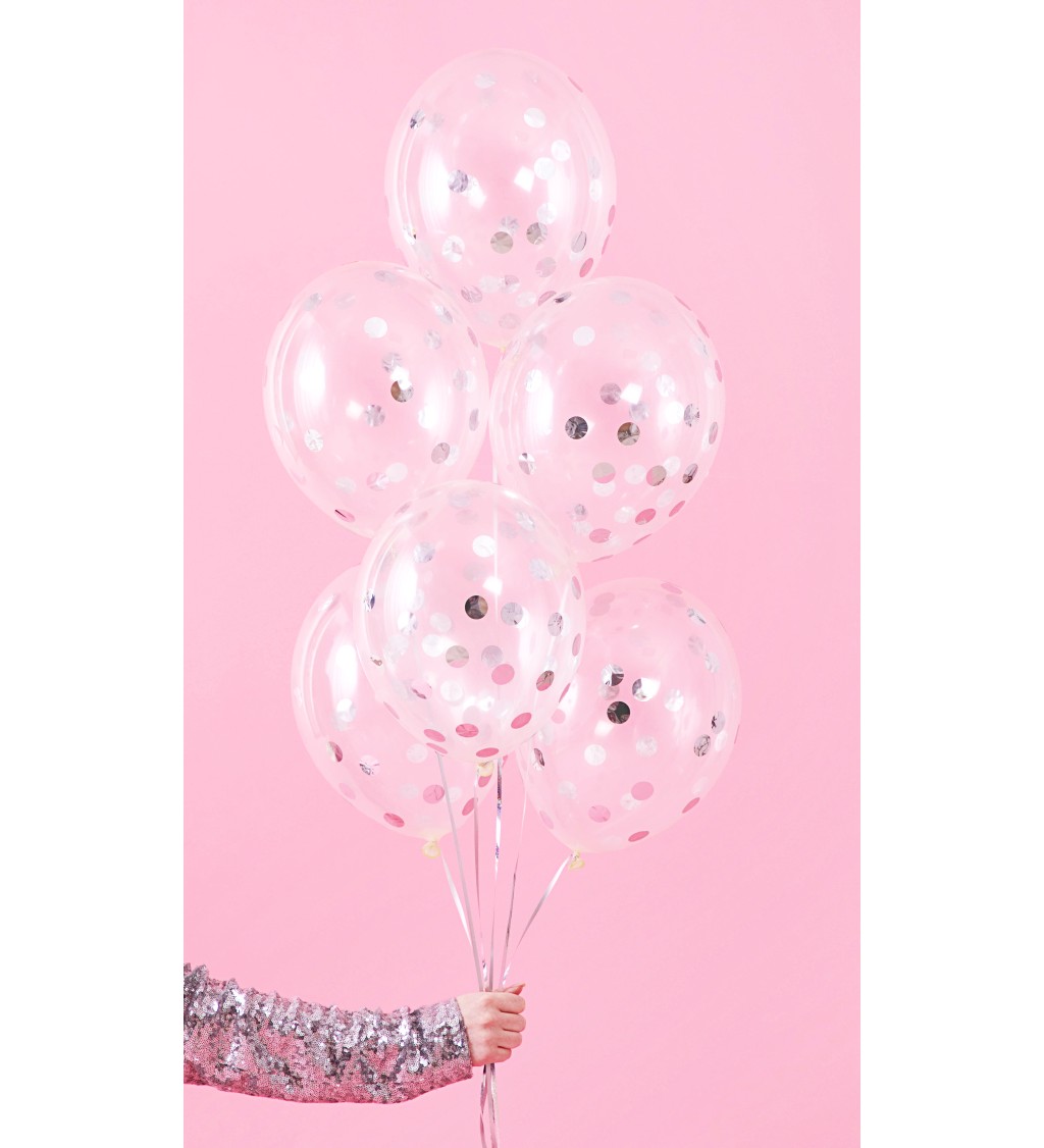 Balónky se stříbrnými kulatými konfetami