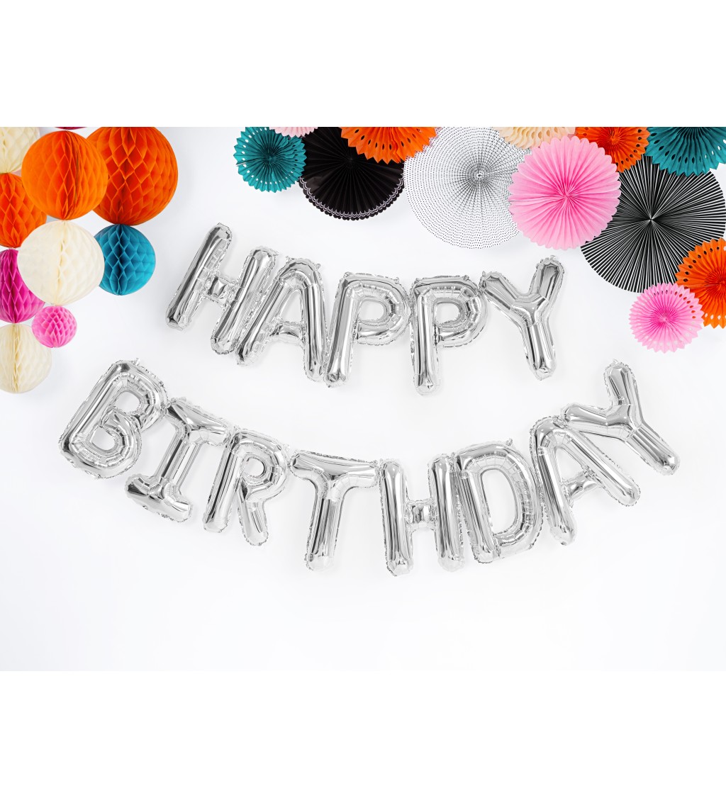 Fóliový balónek Happy birthday - stříbrný