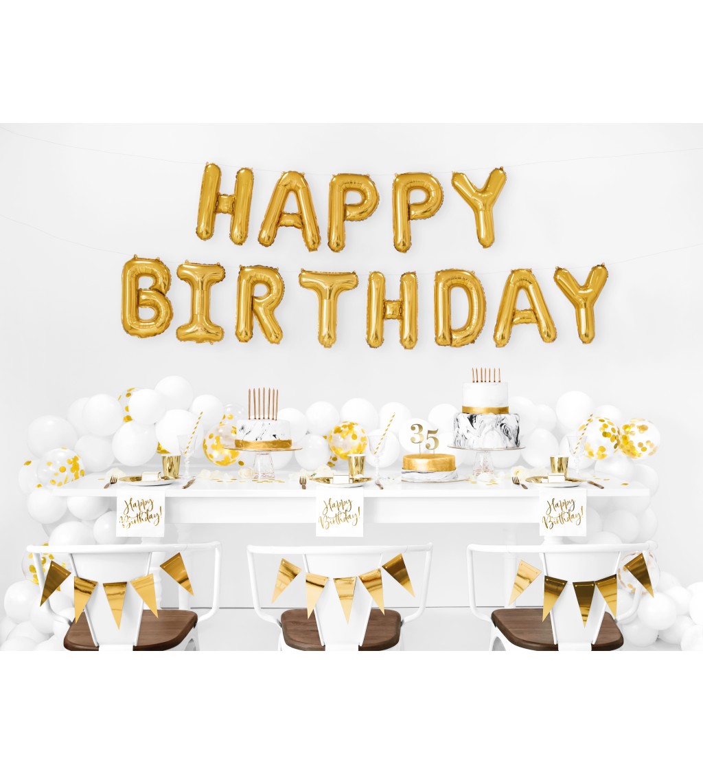 Písmenkový fóliový balónek Happy Birthday - zlatý