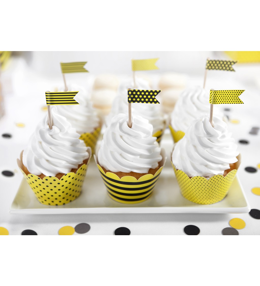 Vlaječky na cupcake - žluto-černé