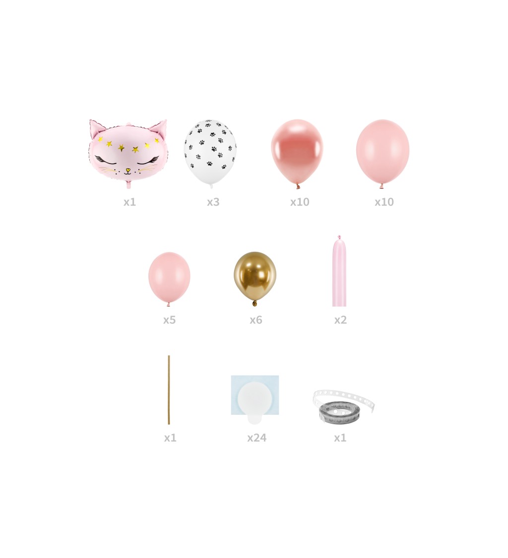 Sada balónků - růžová kočka