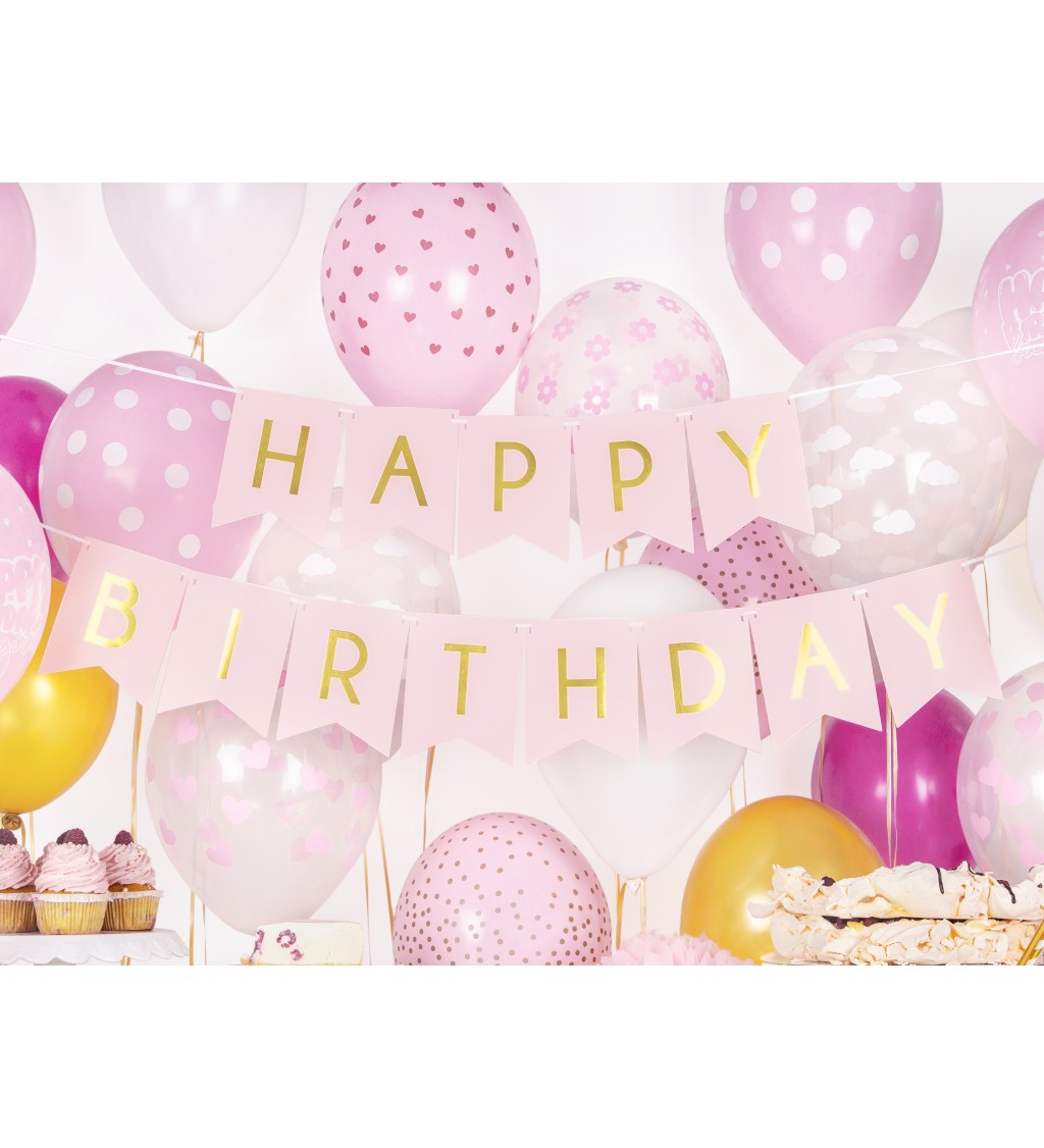 Světle růžová girlanda - Happy Birthday