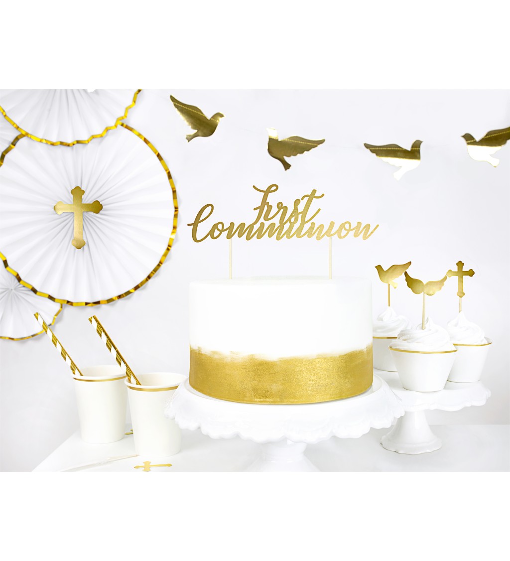 Zlatá dekorace na dort - First Communion