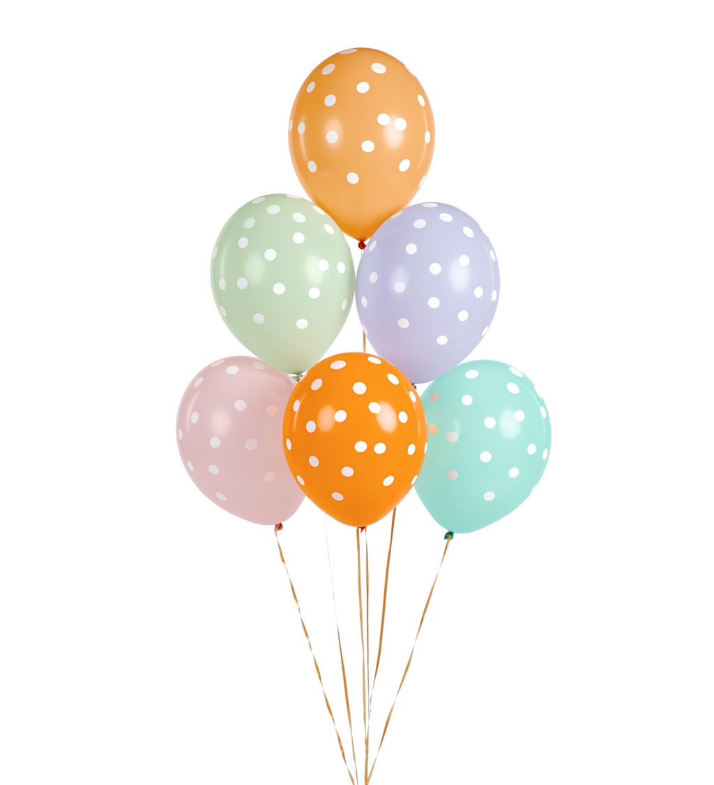 Pastelové barevné balónky - bílé puntíky