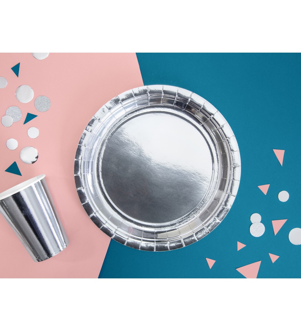 Kulaté talířky - stříbrné (23 cm)