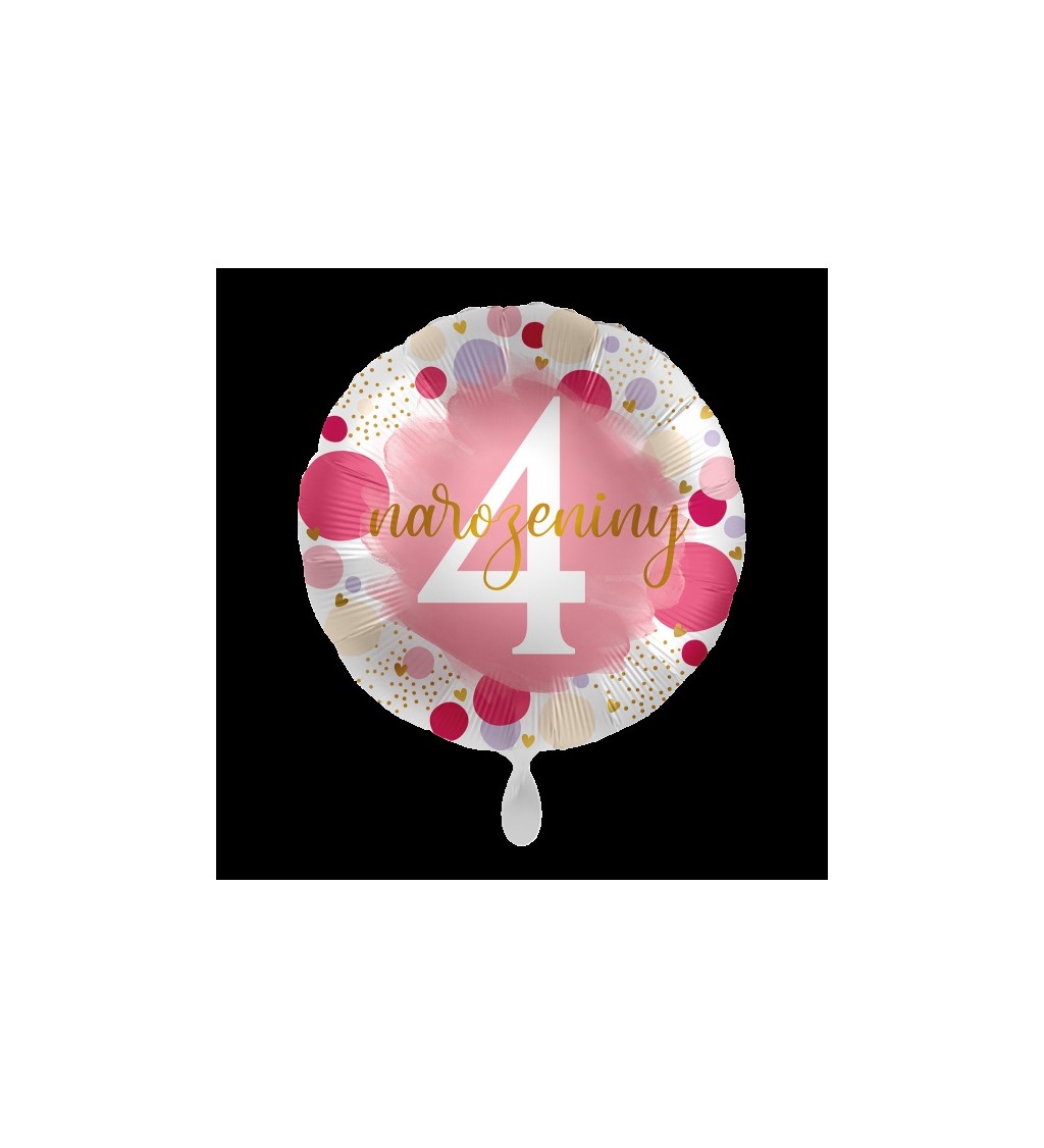 Růžový fóliový balonek 4. narozeniny