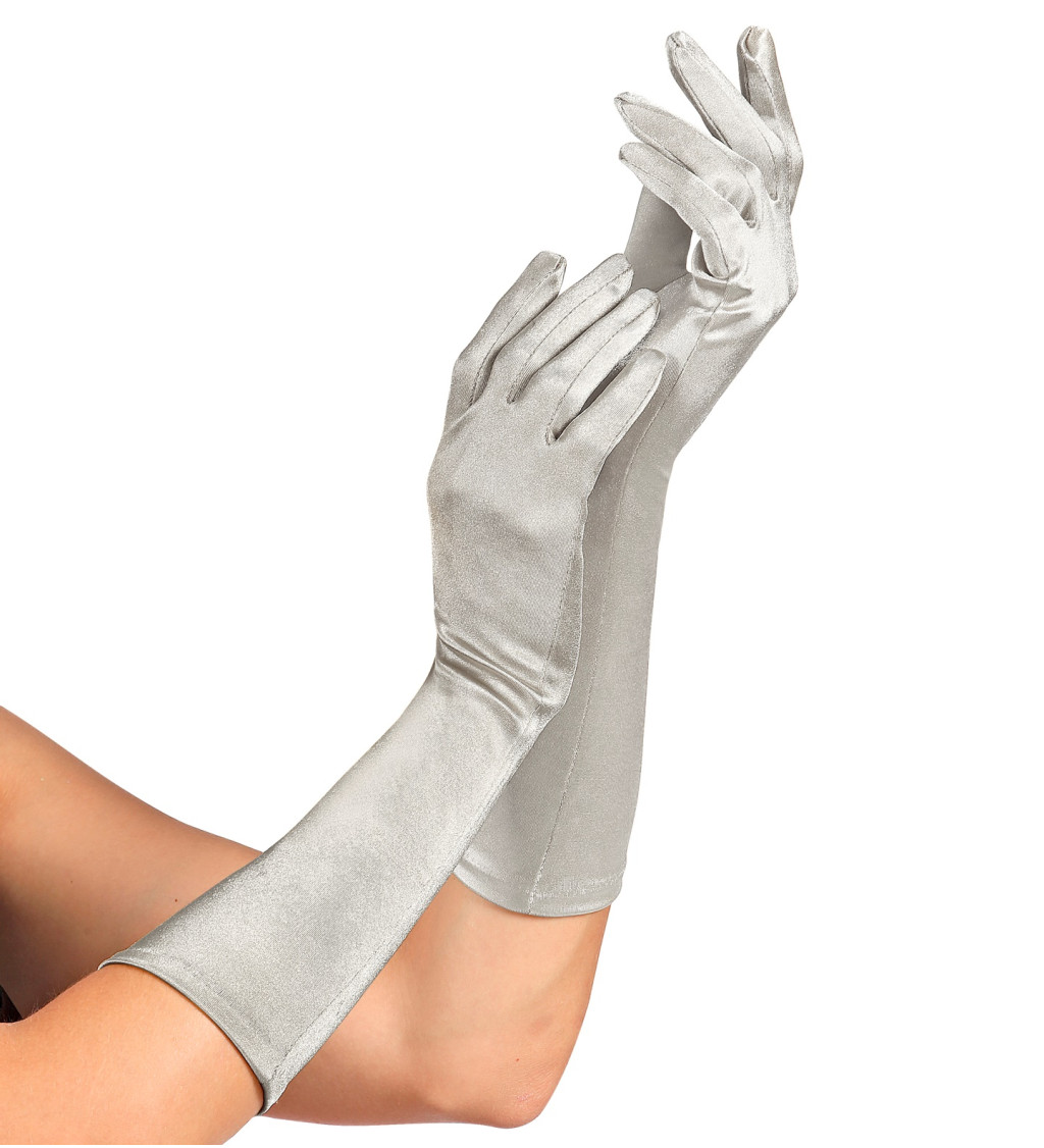 Saténové rukavice - stříbrné