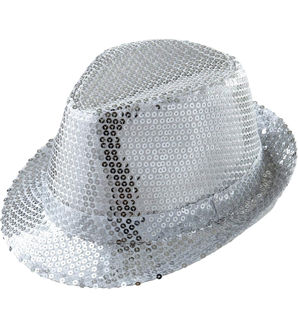 Stříbrný glitrový klobouk Fedora
