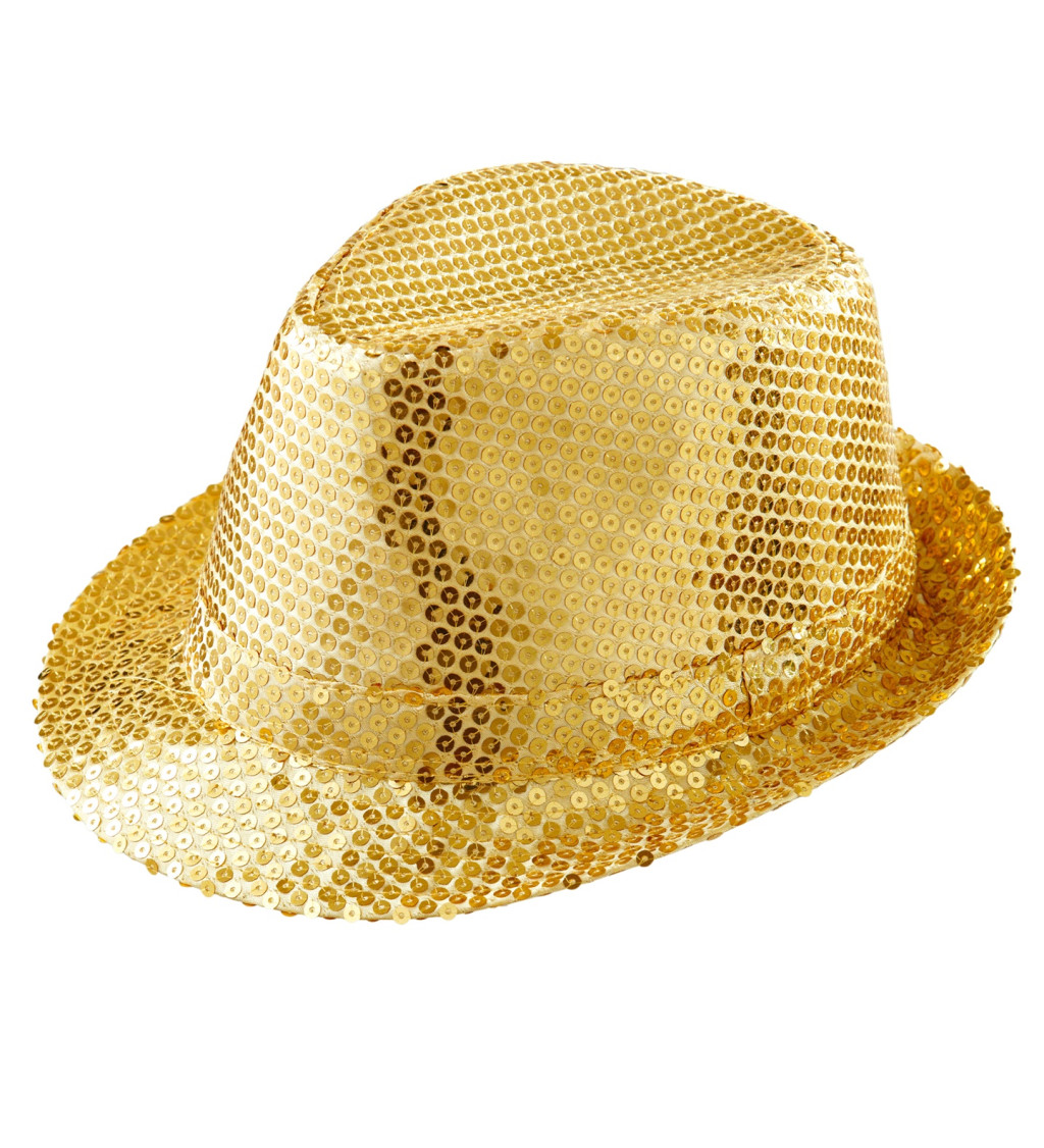 Zlatý glitrový klobouk Fedora