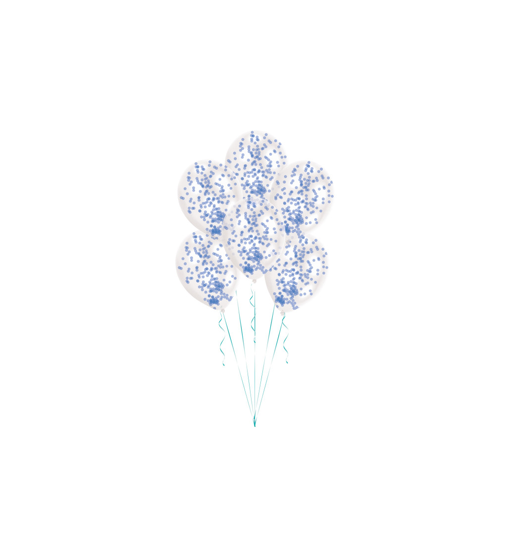 Průhledné balónky s modrými konfetami