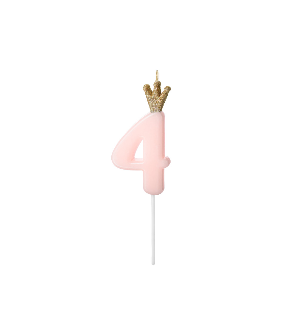 Svíčka dortová růžová číslice 4 s korunkou
