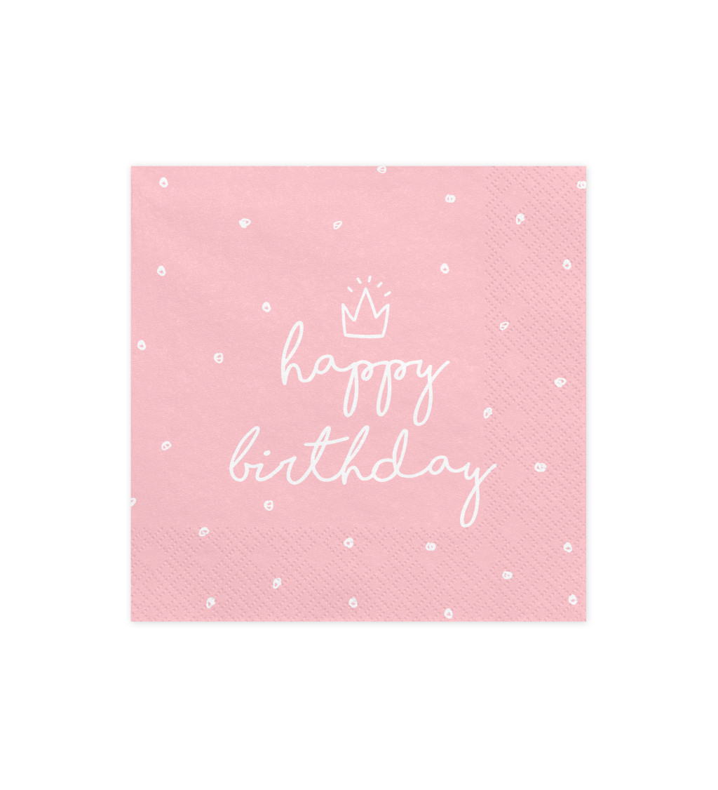 Růžovo-bílé ubrousky Happy Birthday