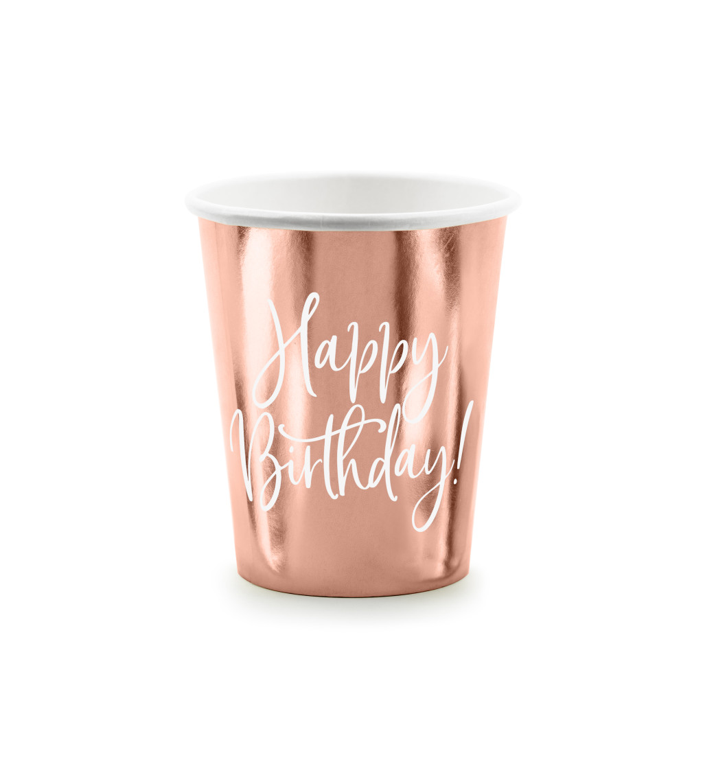 Rosegold Kelímky s nápisem Happy Birthday