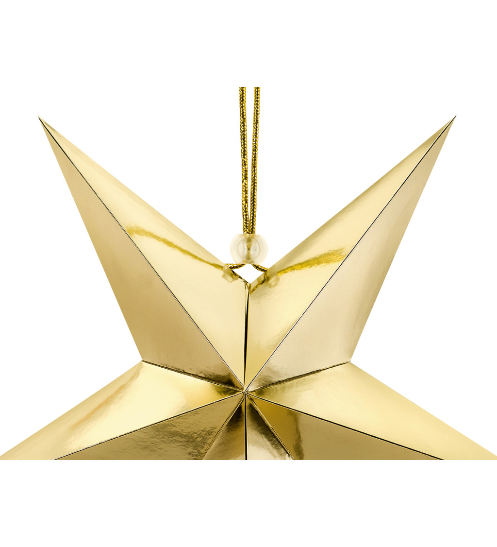 Zlatá dekorační hvězda - závěsná