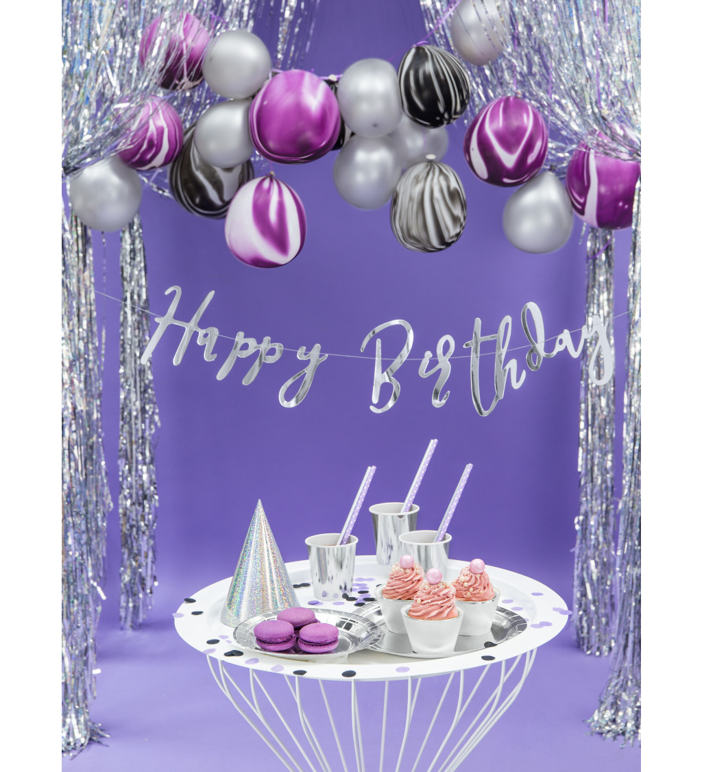 Girlanda Happy Birthday - stříbrná