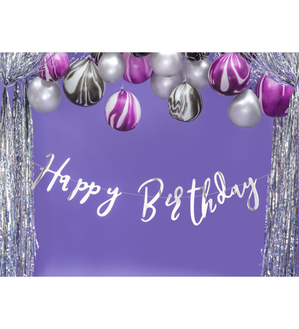 Girlanda Happy Birthday - stříbrná