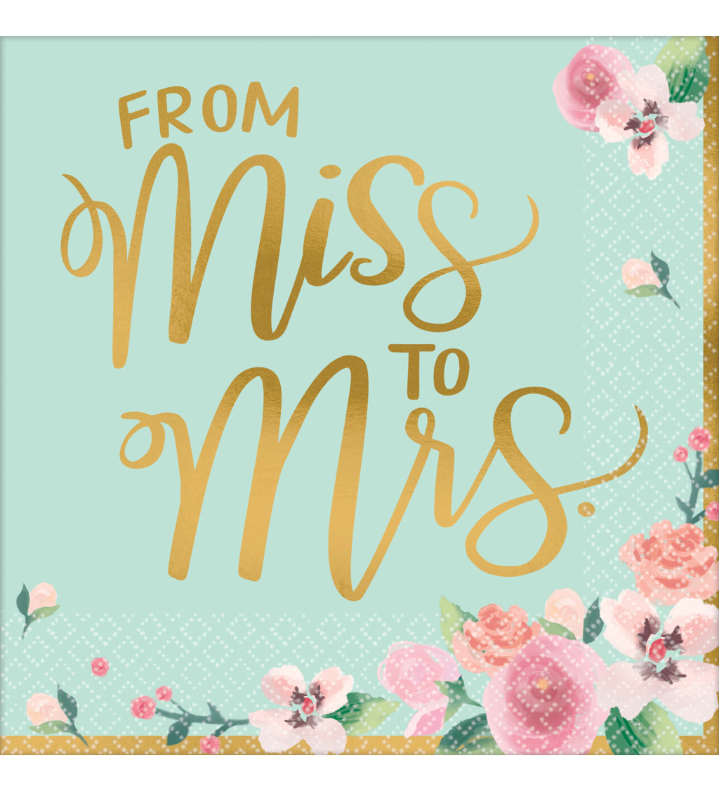 Mintové květinové ubrousky - From Miss to Mrs 16 ks