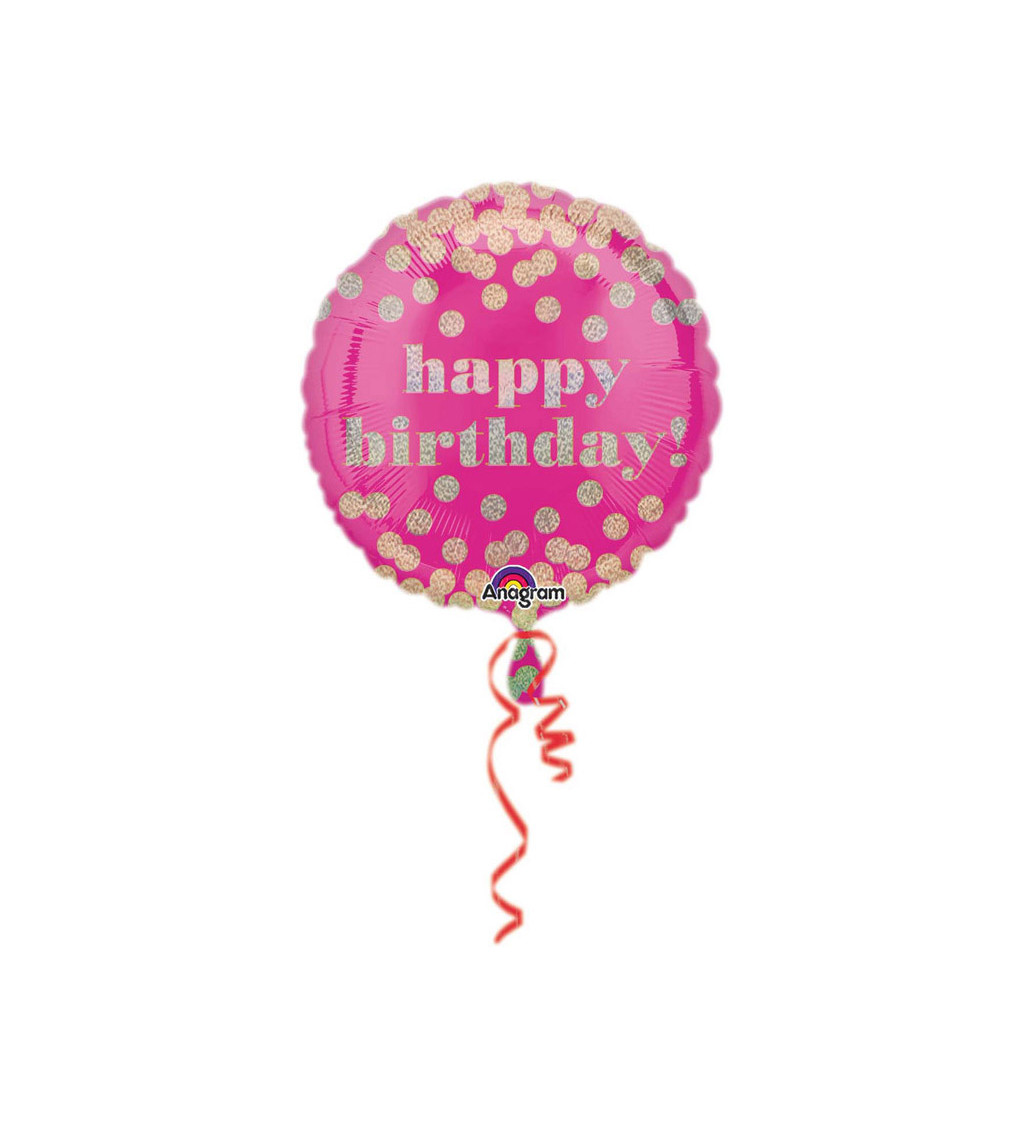 Růžový balónek Happy Birthday fóliový