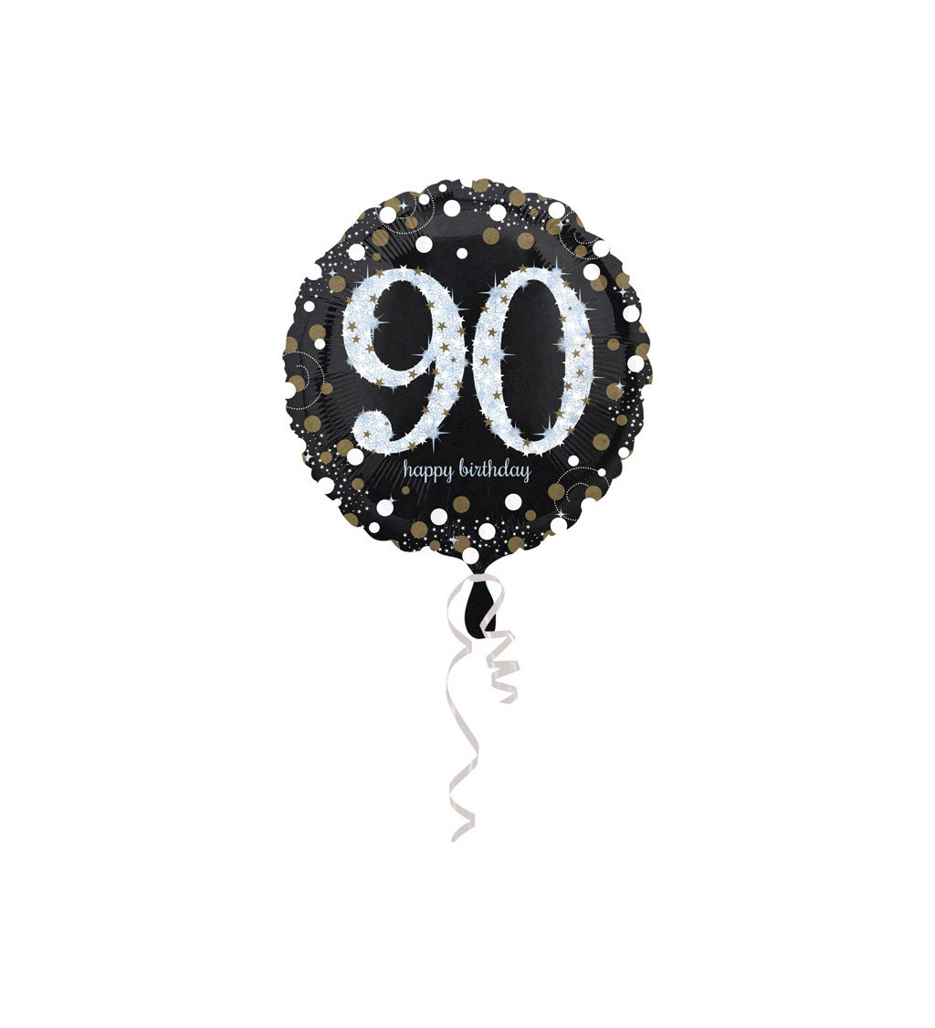 Fóliový černo-zlatý balónek 90th b-day