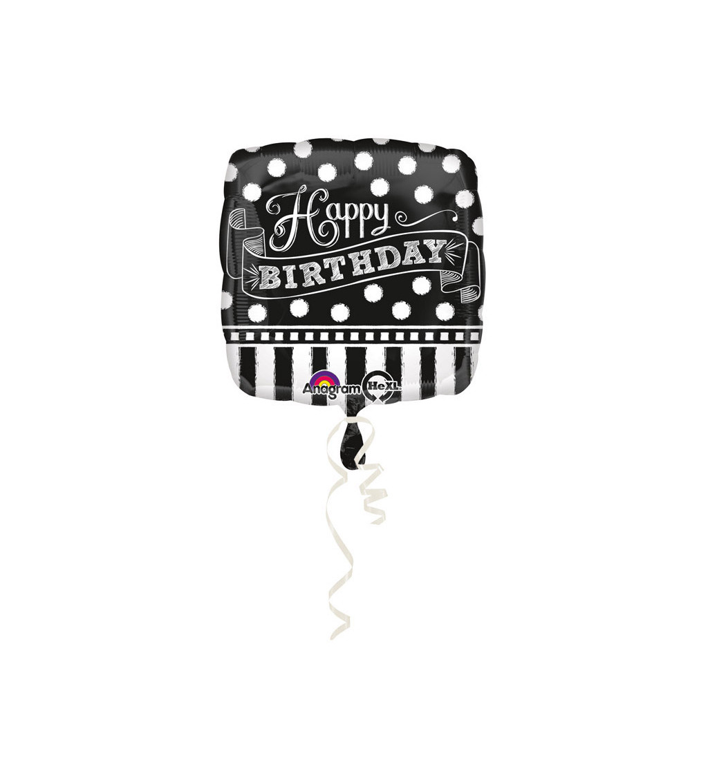 Černý balónek s nápisem Happy Birthday