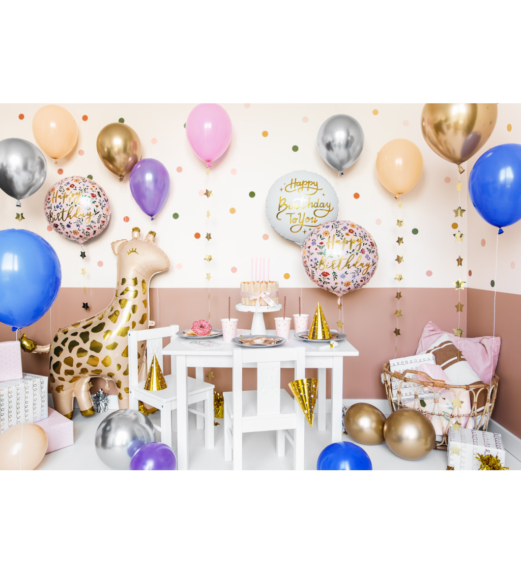 Květinový fóliový balónek Happy Birthday