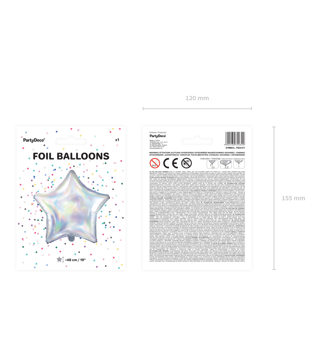Fóliový balónek hvězda - golografická stříbrná