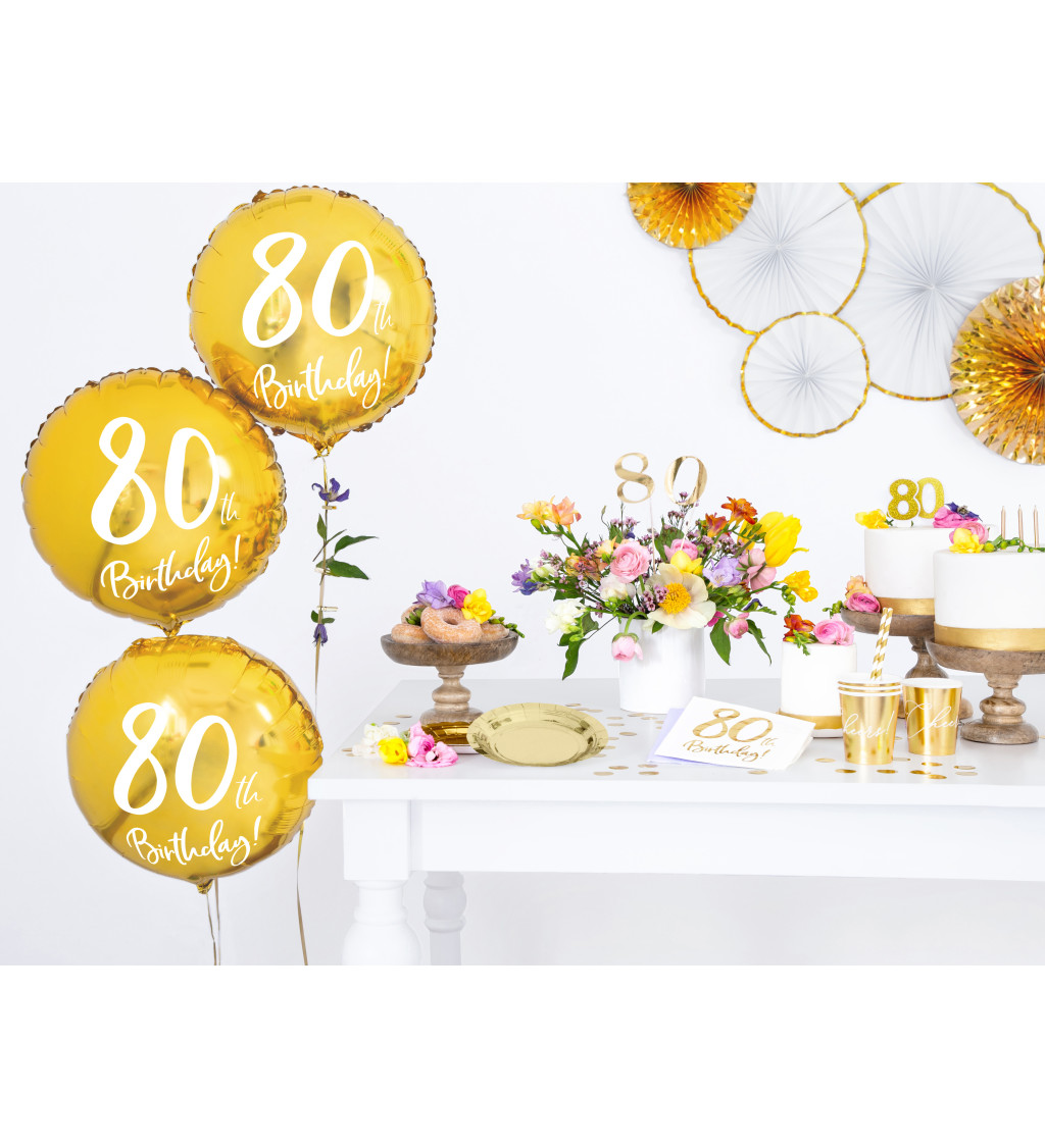 Foliový balónek - "80th birthday" - zlatý
