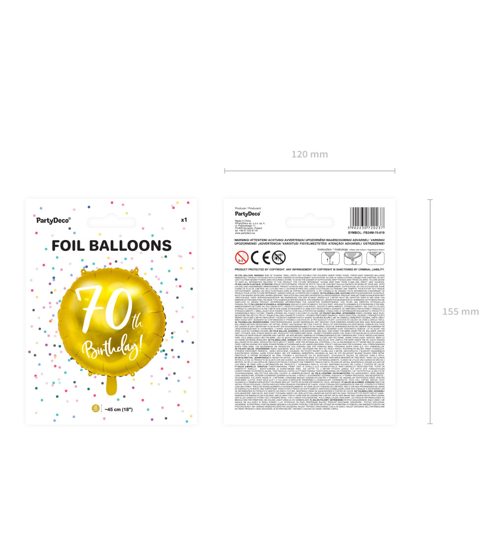 Fóliový balónek s číslicí "70" - zlatý