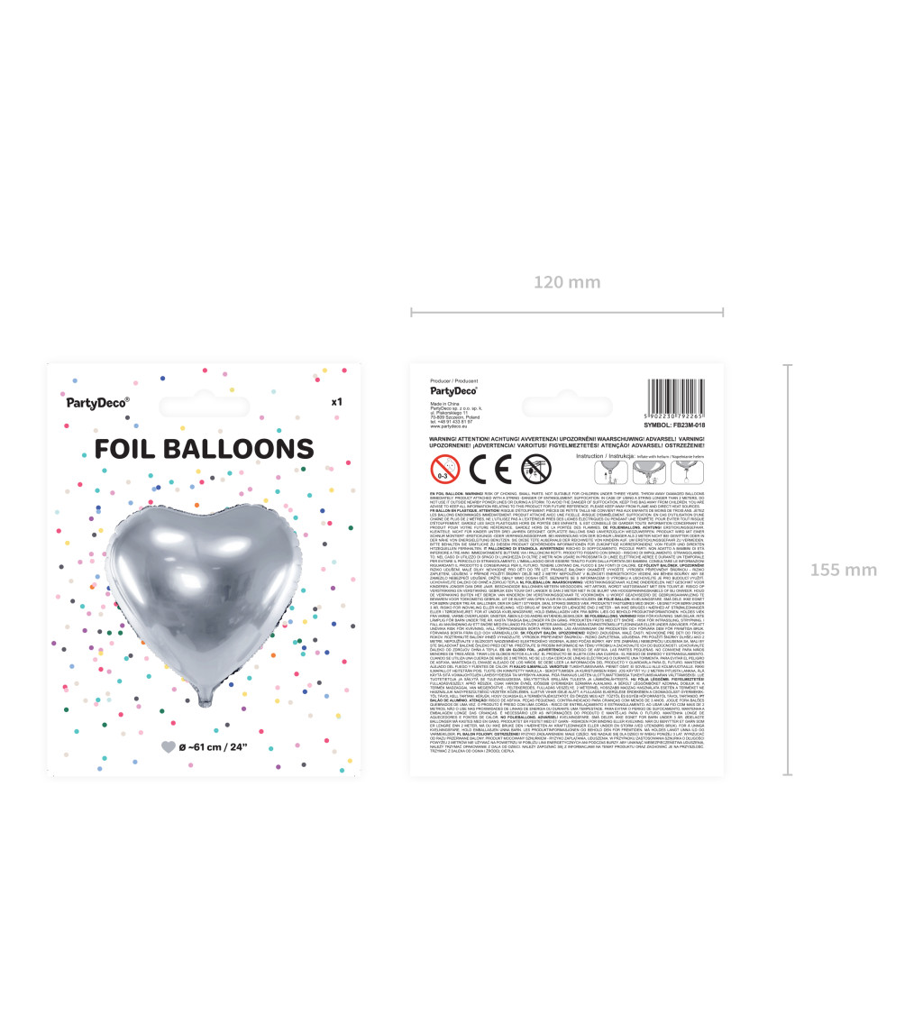 Fóliový balónek - stříbrné srdce