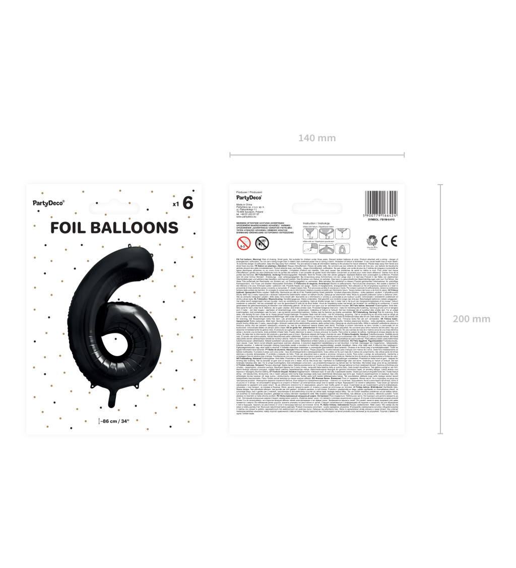 Fóliový balónik 6 - černá