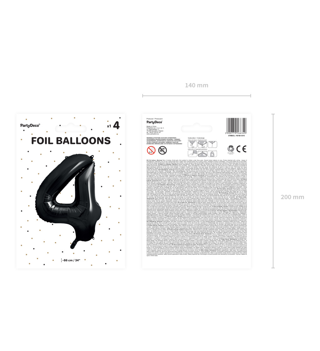 Číslice 4 fóliový balónek
