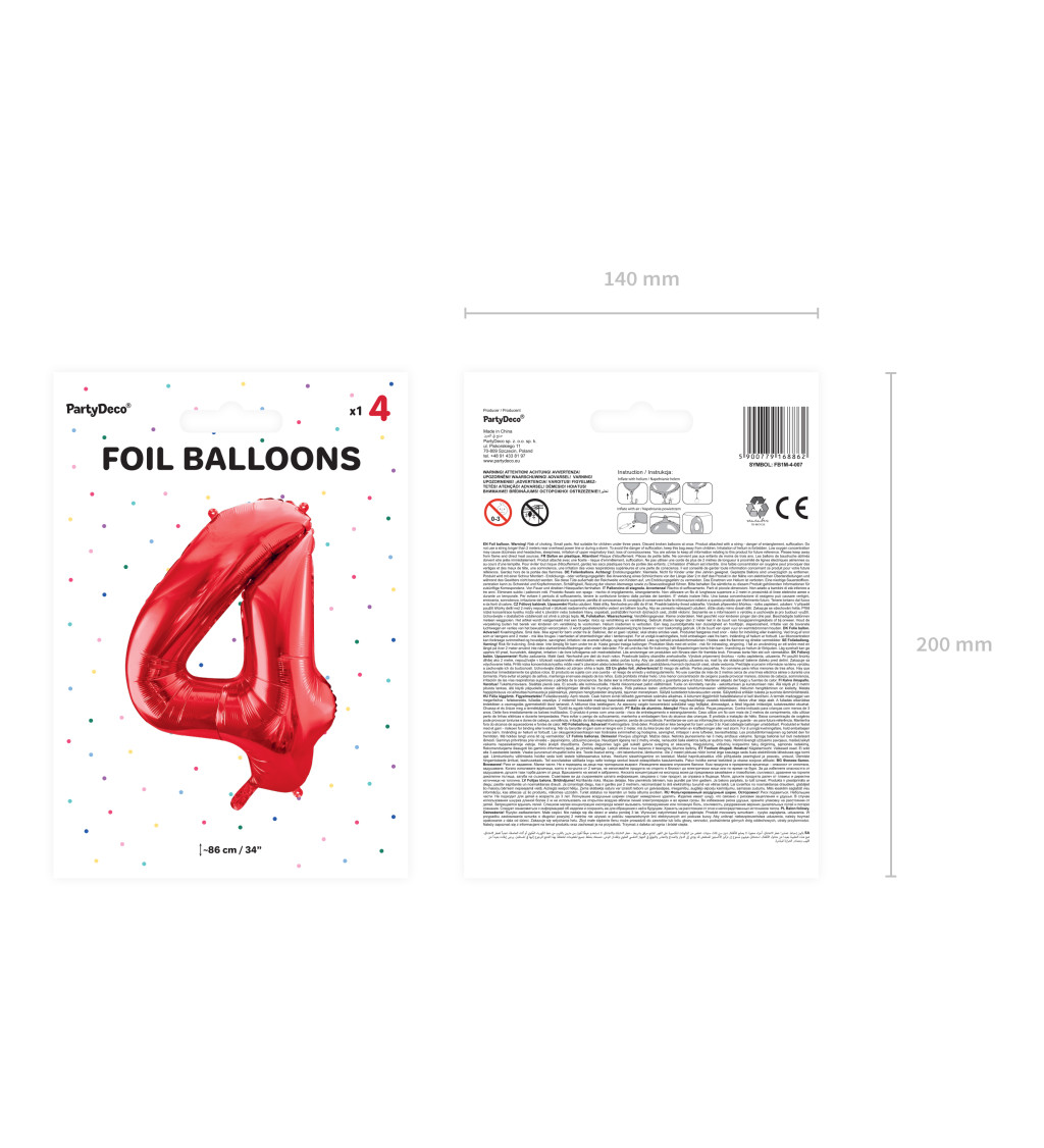 Fóliový balónek 4 - červená
