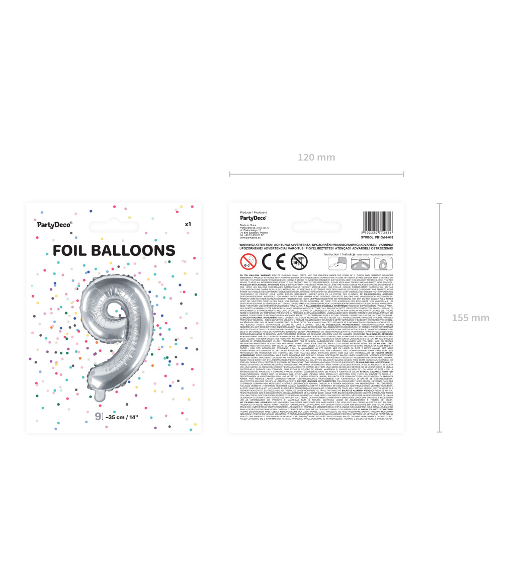 Fóliový balónek 9 - stříbrný