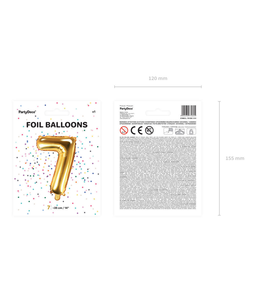 Fóliový zlatý balónek - číslice 7