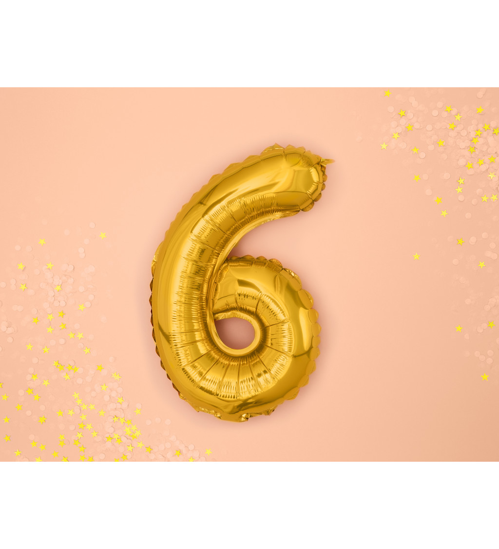 Fóliový zlatý balónek - číslice 6