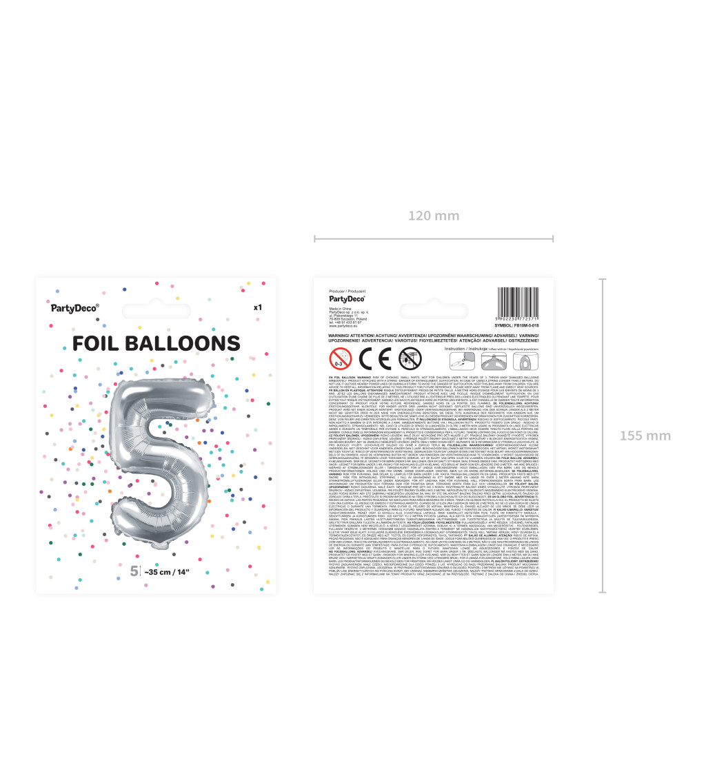 Fóliový balónek stříbrný - číslice 5
