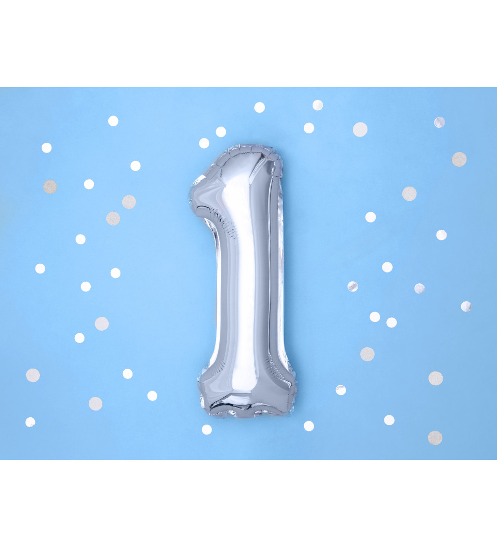 Fóliový balónek - "1" - stříbrný
