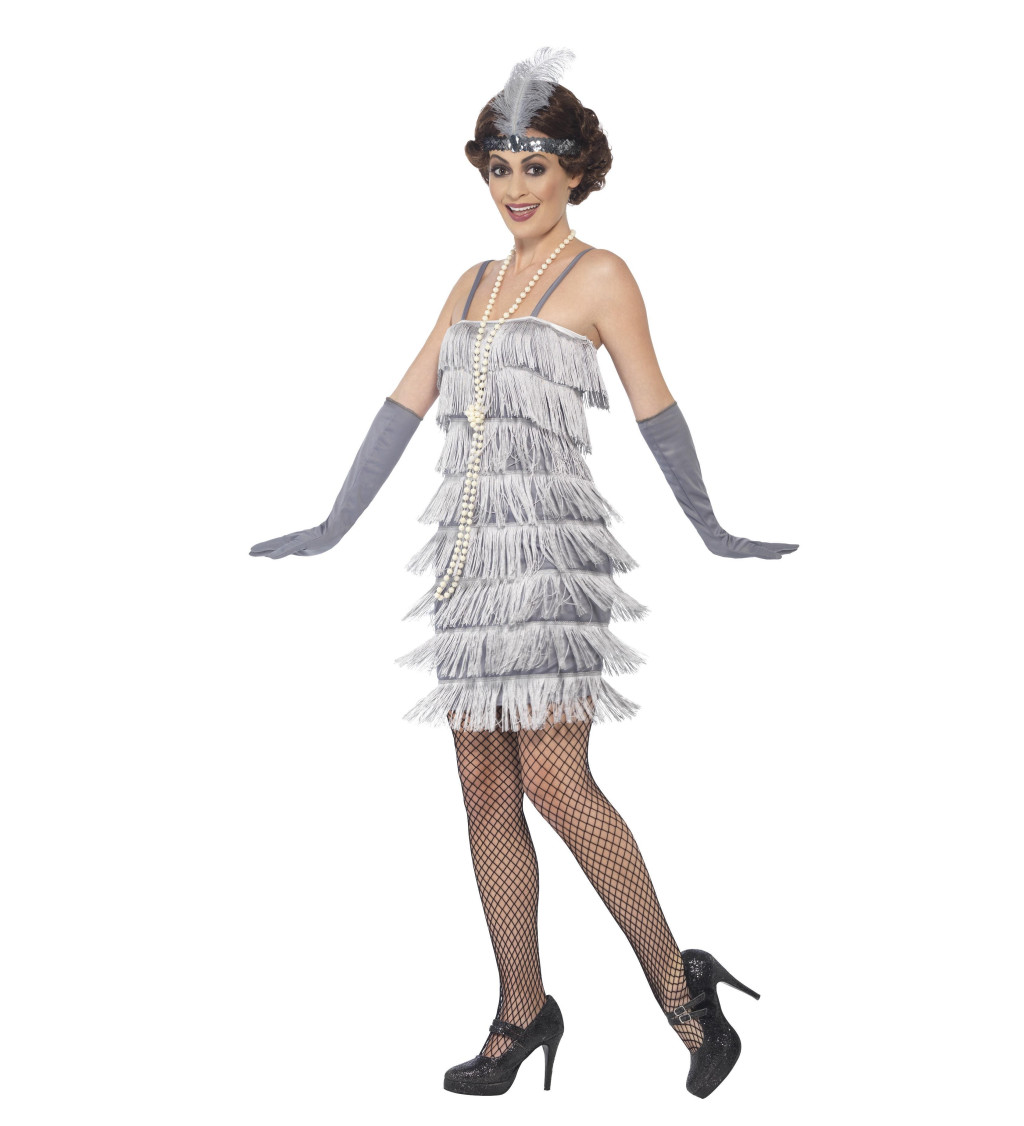 Stříbrný dámský kostým ve stylu flapper