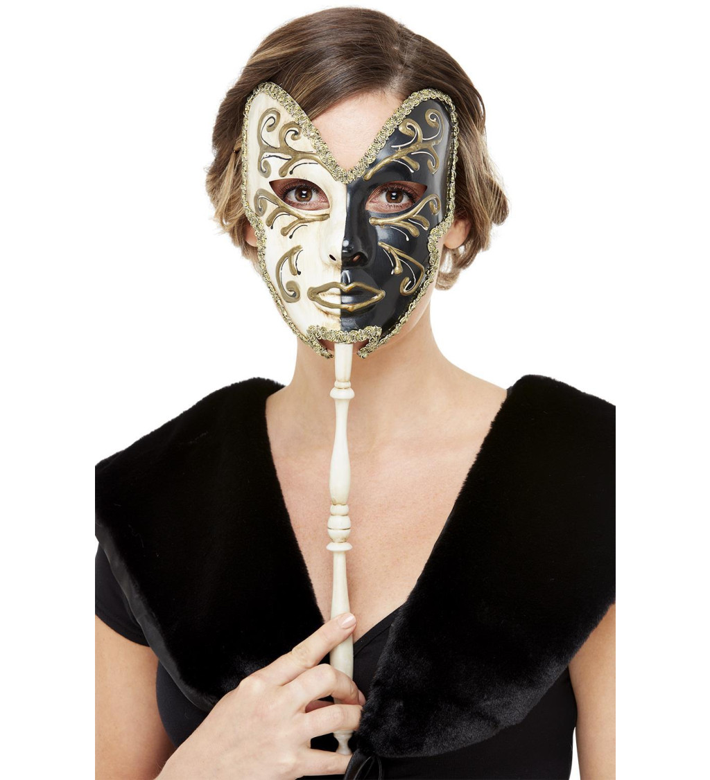 Benátská maska krémovo-černá