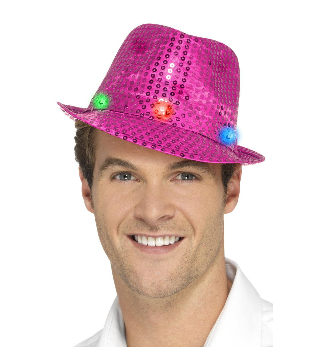 Flitrový klobouk v růžové barvě