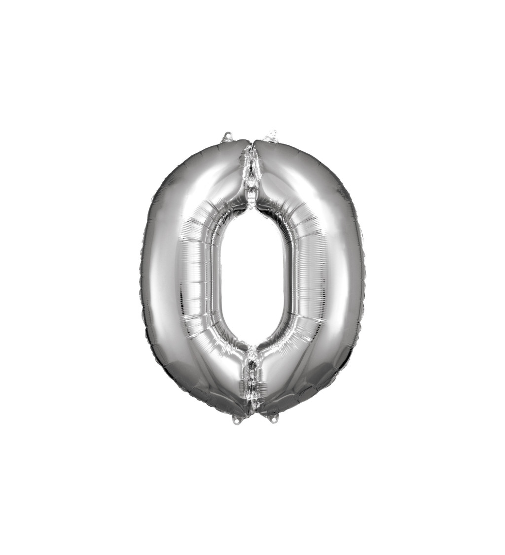 Stříbrný fóliový balónek čísla 0 - velký