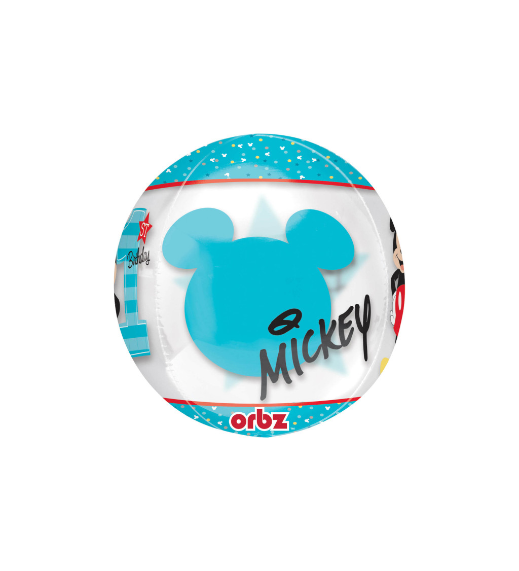 Průhledý balónek Mickey Mouse kulatý 1st b-day