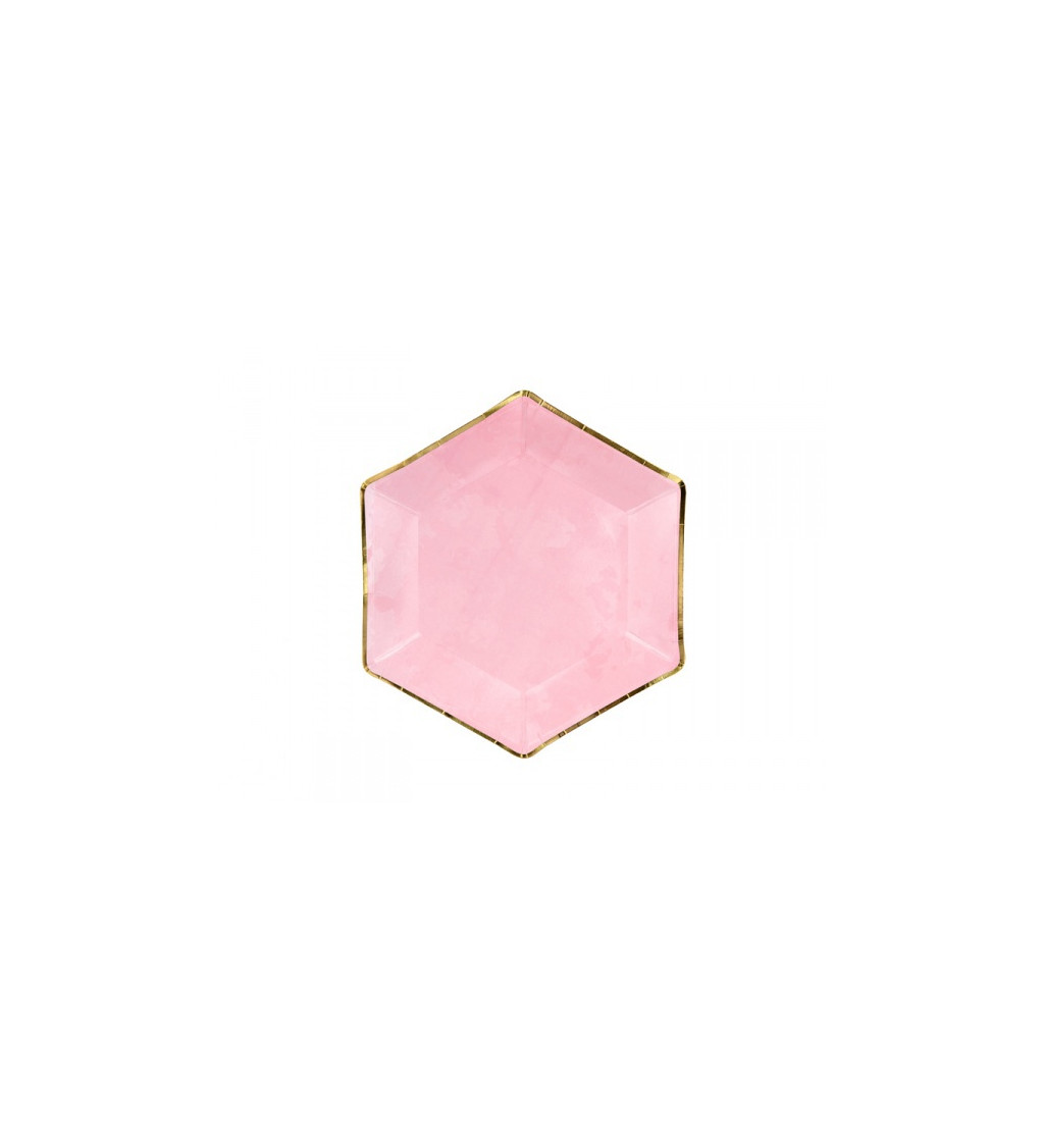 Růžové talířky - zlatý okraj