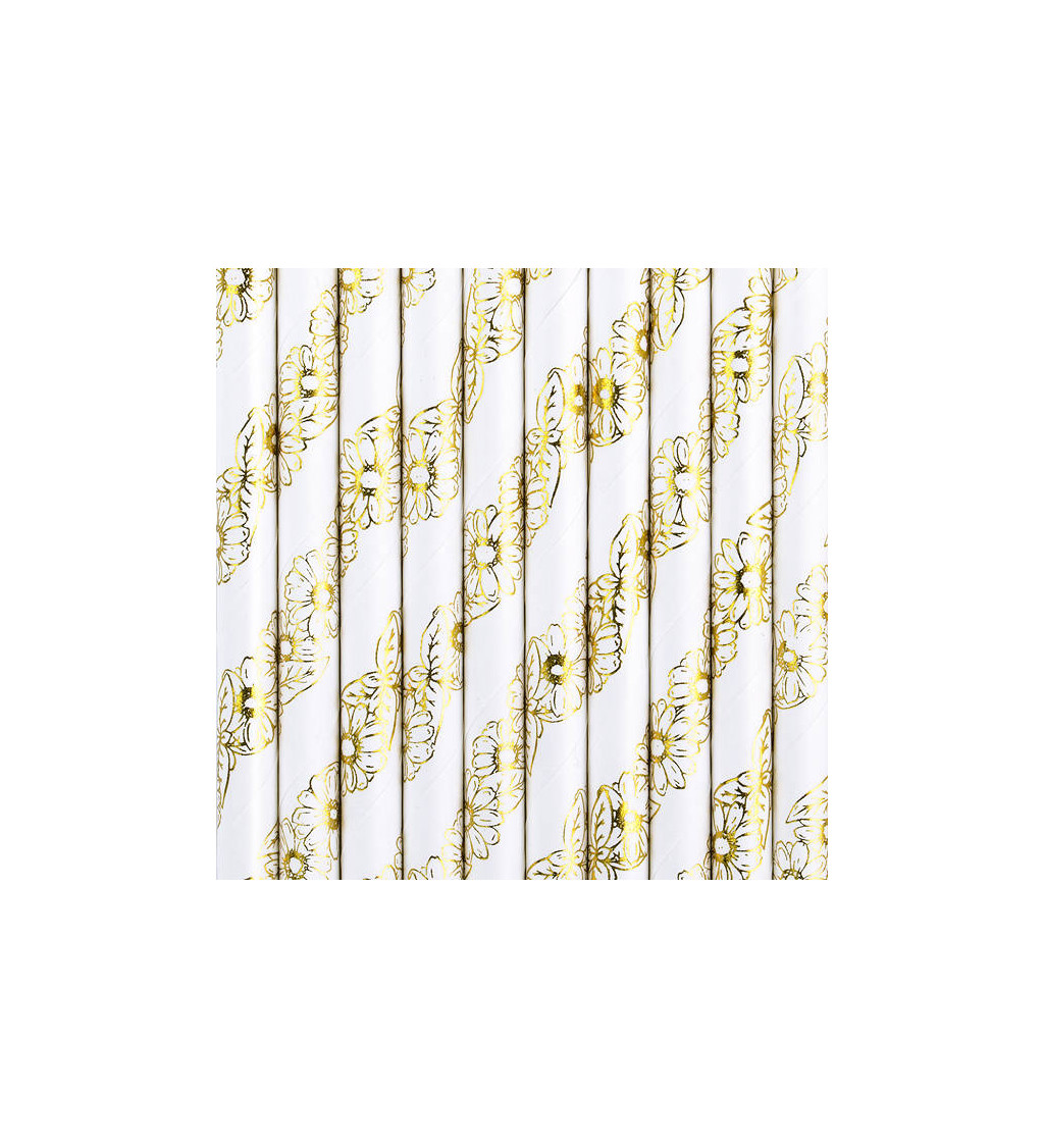 Papírová brčka - zlaté květy
